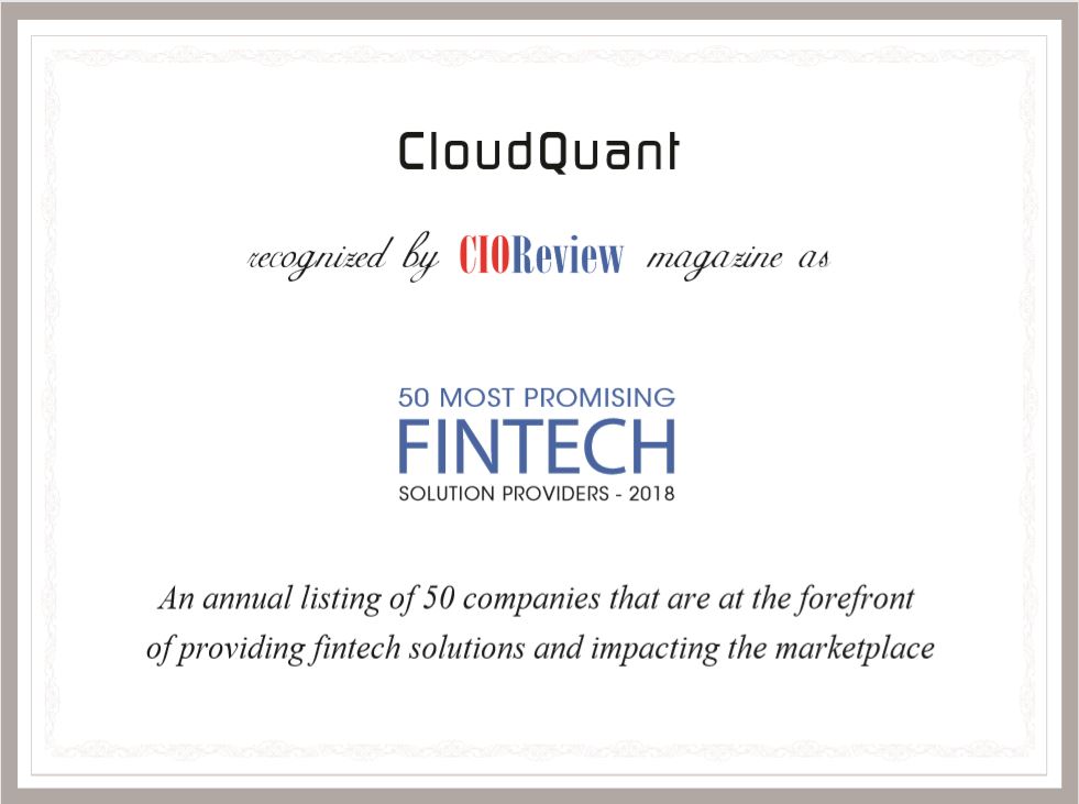 CIO Review Names CloudQuant to 50 Most Promising FINTECH Solution Providers
