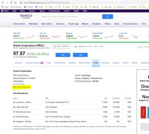 Yahoo Finance ORCL - Profile Tab
